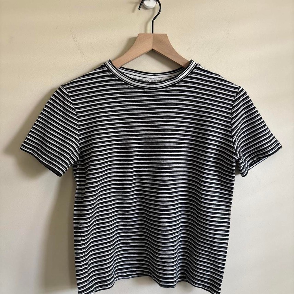 Vintage On Your Mark Striped T-Shirt Black White Cotton Crew Neck Small